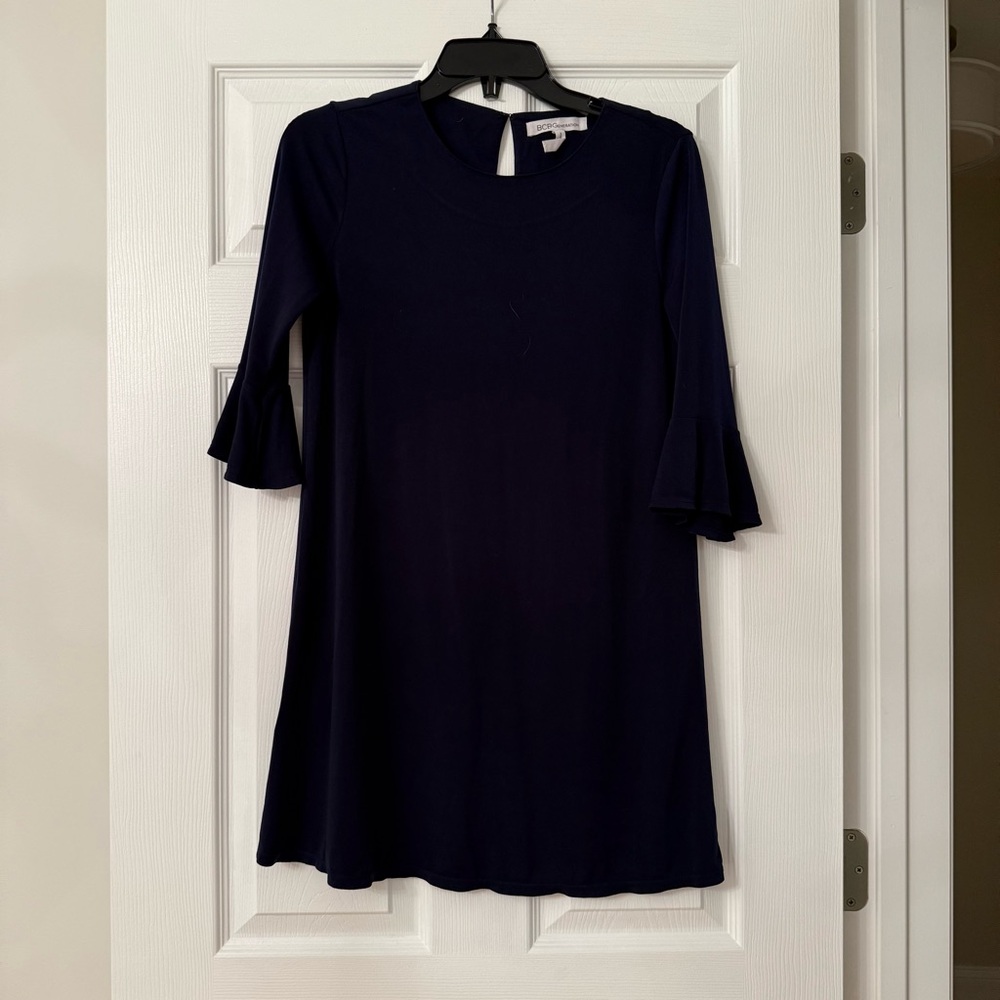 BCBGeneration Shift Navy Blue Dress Ruffle Sleeves - Picture 2 of 7